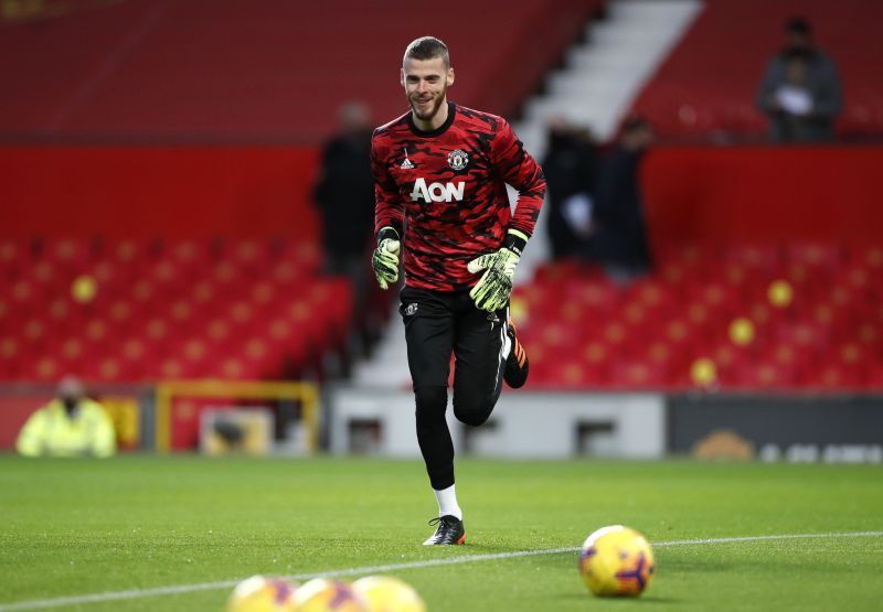 David de Gea during warm up at Old Tra