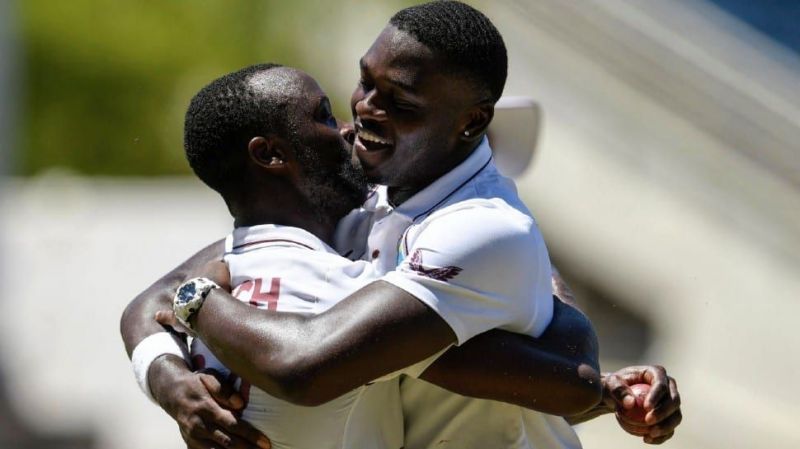 Kemar Roach (L) and Jayden Seales