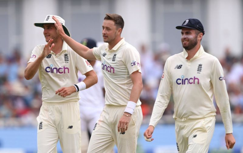 Ollie Robinson celebrating after completing his maiden five-wicket haul