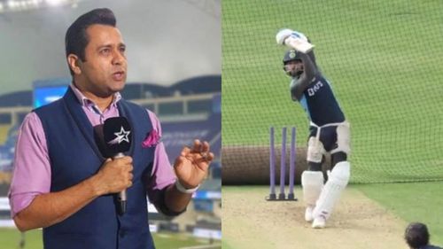 Aakash Chopra (L) and Virat Kohli practising at a dry-looking pitch at Headingley.