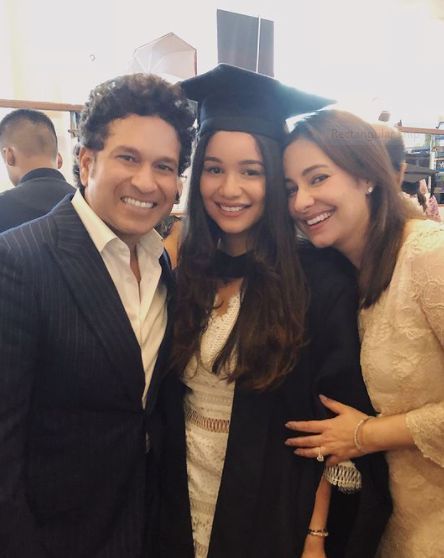 Sachin Tendulkar and his wife Anjali Tendulkar with their daughter Sara Tendulkar at her graduation Ceremony