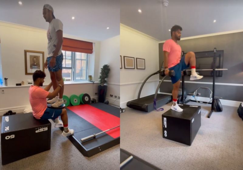 Rishabh Pant and Axar Patel working out together.