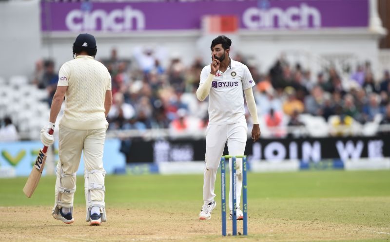 Mohammed Siraj celebrates after sending back Jonny Bairstow. Pic: Getty Image