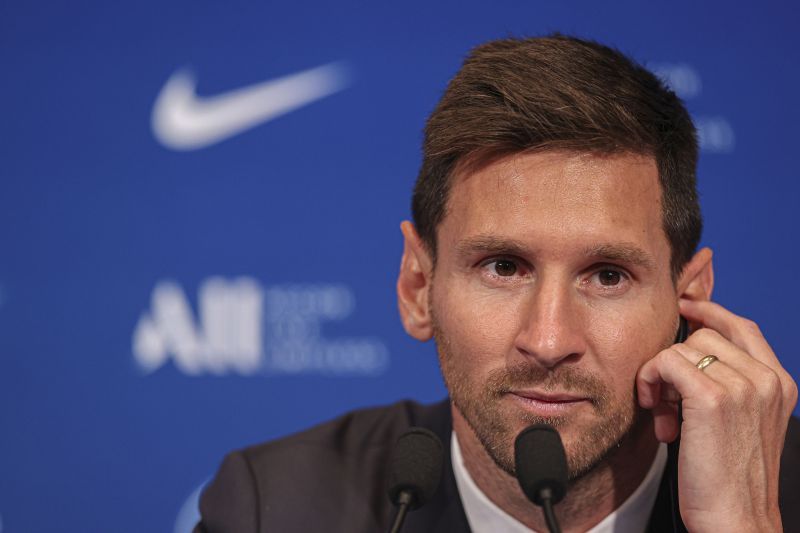 Lionel Messi during his presentation at Paris Saint-Germain