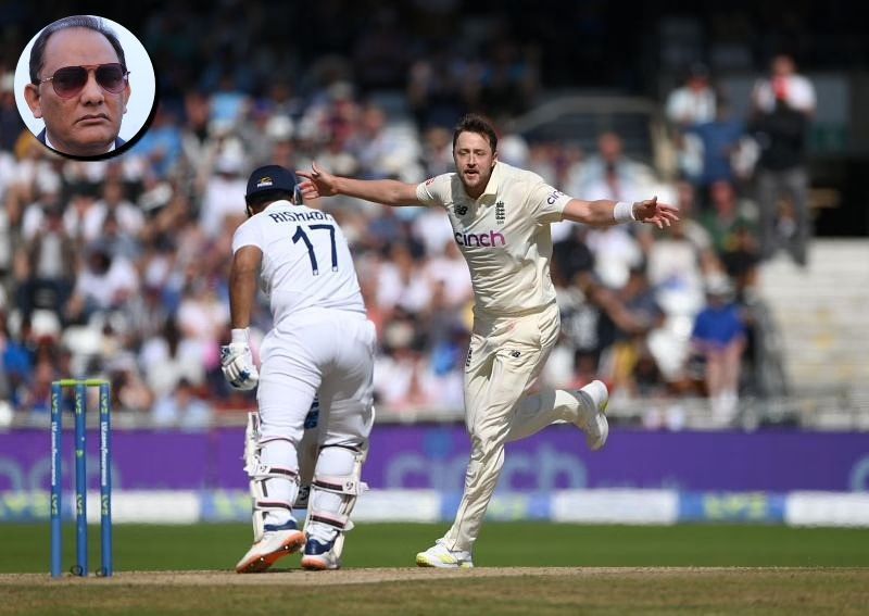 Ollie Robinson celebrates the dismissal of Rishabh Pant at Headingley. Pic: Getty Images (Inset) Mohammad Azharuddin