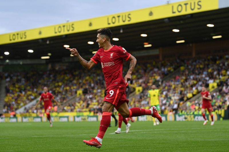 Roberto Firmino celebrates after scoring a goal for Liverpool