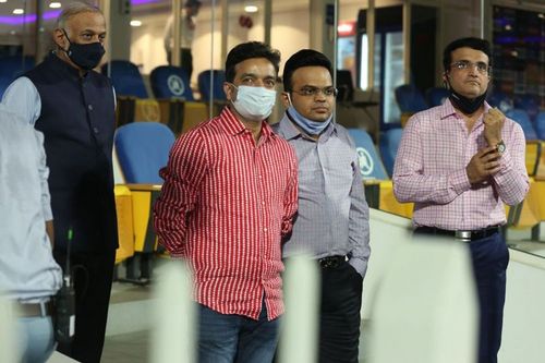 (L-R): Arun Dhumal Treasurer of BCCI, Jay Shah Honorary Secretary of the BCCI and Sourav Ganguly President of the BCCI during Women's T20 Challenge 2020 (Image Courtesy: IPLT20.com)