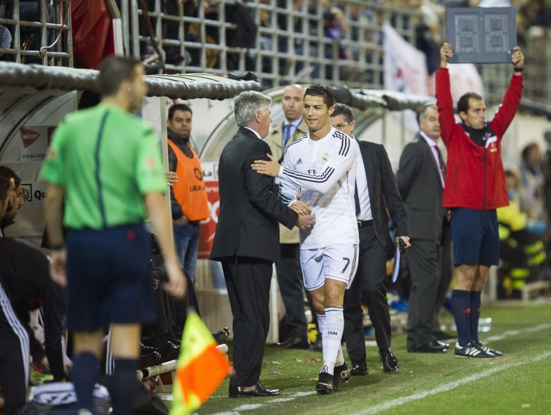 File photo of Carlo Ancelotti and Cristiano Ronaldo. (Photo by Juan Manuel Serrano Arce/Getty Images)