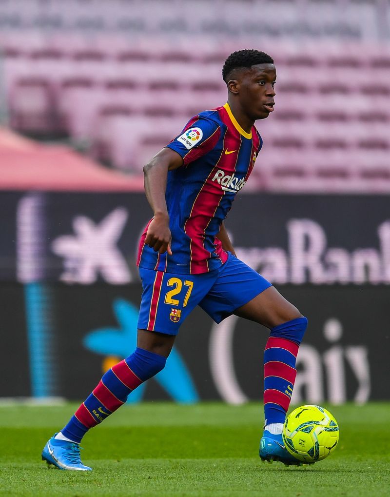 Iliax Moriba in action for Barcelona during the 2020-21 season