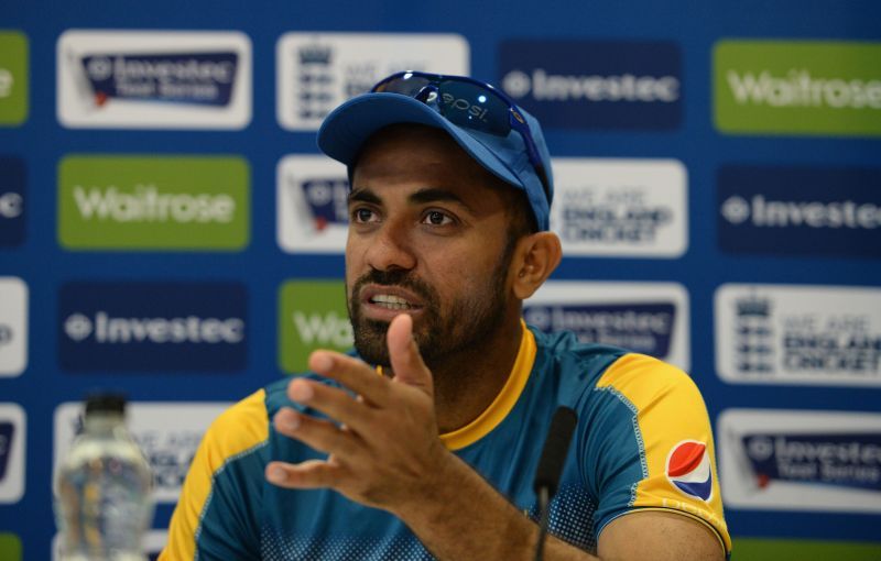 Wahab Riaz during a press conference in England. (Credits: Getty)