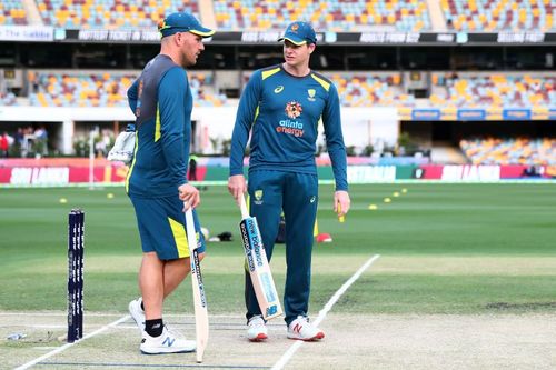 Aaron Finch and Steve Smith ahead of a limited-overs match