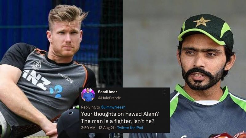 A Twitter user asked Jimmy Neesham (L) about his opinion on Pakistani batsman Fawad Alam