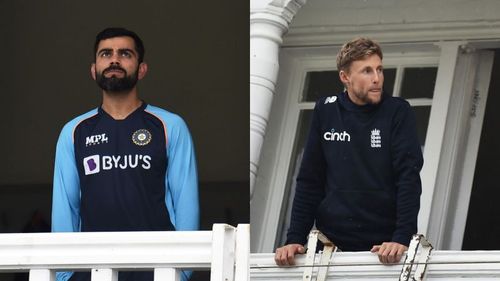 Skippers Virat Kohli (L) and Joe Root after Day 5 was abandoned. (PC: BCCI)