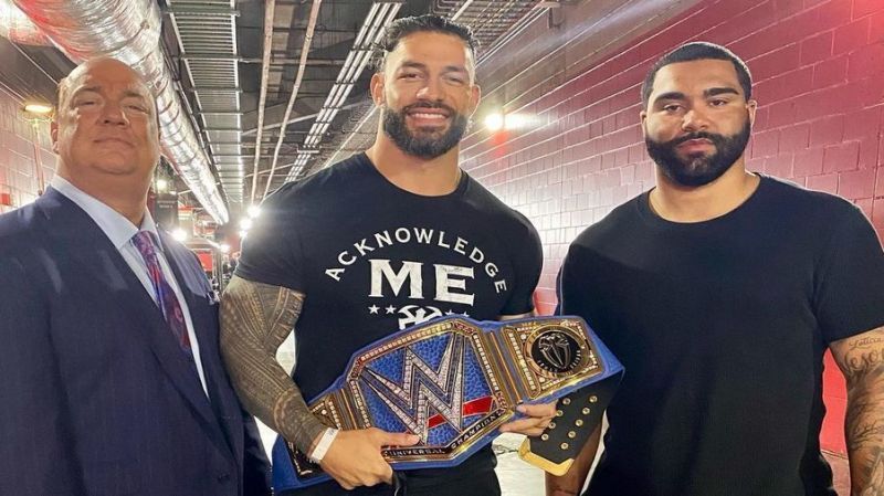 Gable Steveson with Paul Heyman and Roman Reigns