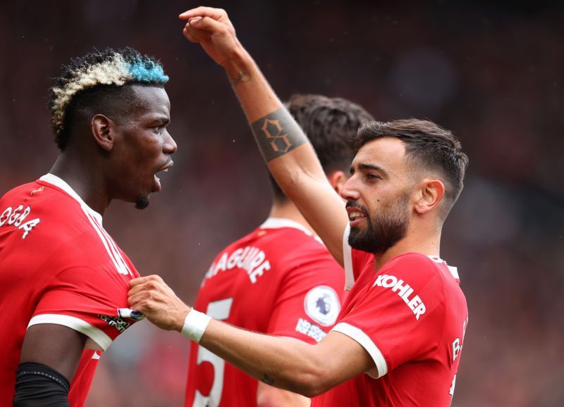 Paul Pogba (left) with Bruno Fernandes.