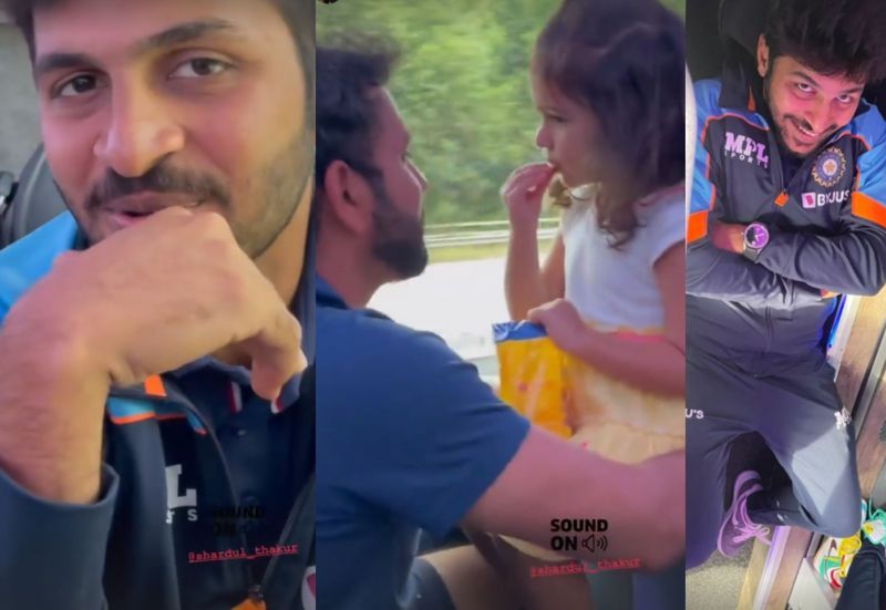 Shardul Thakur sings a Hindi song while Rohit plays with his daughter (Source: @ritssajdeh)