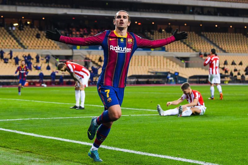 Antoine Griezmann celebrates after scoring a goal