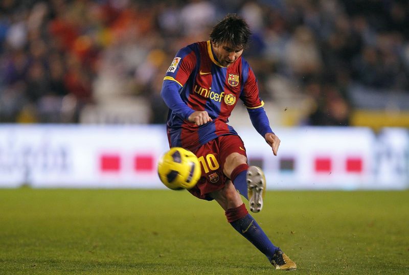 Messi scored a beautiful free-kick against Deportivo La Coruna in 2011