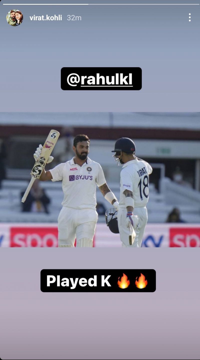 Virat Kohli took to Instagram to congratulate his teammate on his century.