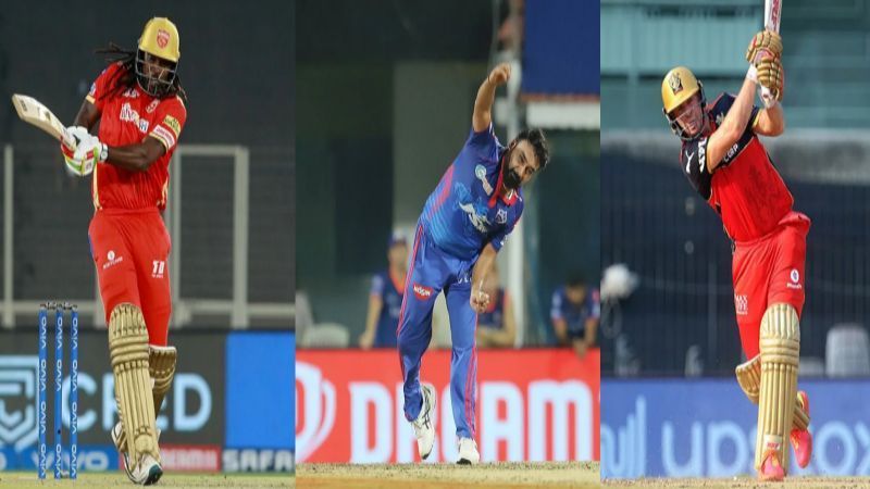 (From L to R) Chris Gayle, Amit Mishra and AB de Villiers. Pic: IPLT20.COM