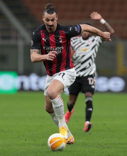 Zlatan Ibrahimovic in AC Milan v Manchester United - UEFA Europa League Round Of 16 Leg Two