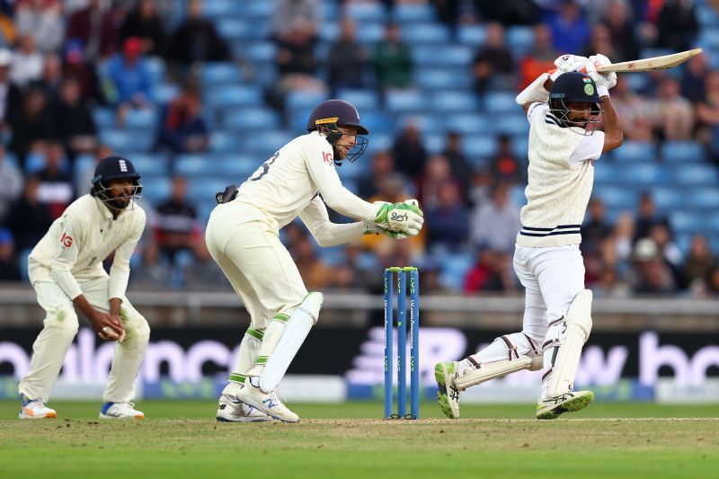Cheteshwar Pujara hits one during Day 3 of the Headingley Test. Pic: Getty Images