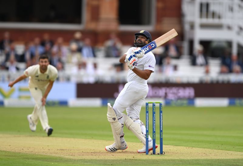 Rohit Sharma pulls a ball from Mark Wood during the Lord&#039;s Test. Pic: Getty Images