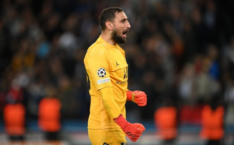 Paris Saint-Germain&#039;s Gianluigi Donnarumma celebrates during their 2-0 victory over Manchester City.