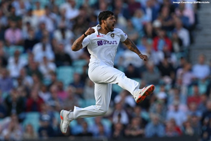 Umesh Yadav celebrates after knocking over Joe Root on Day One. 