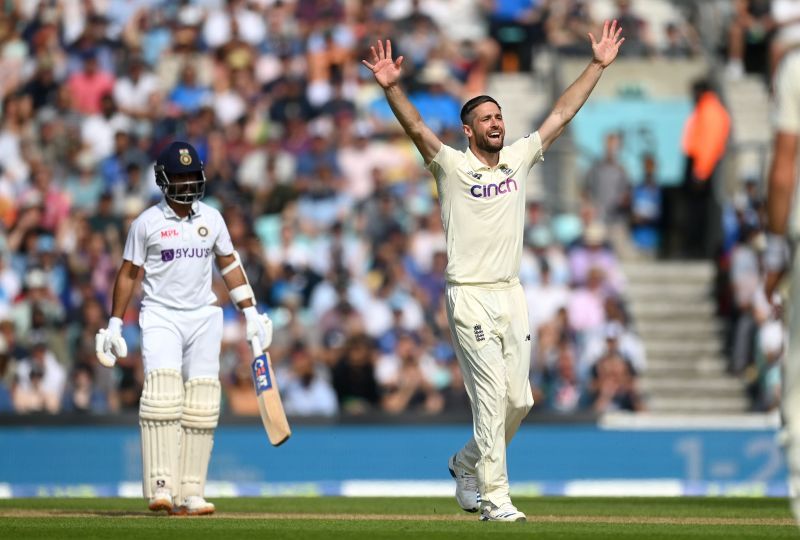 Chris Woakes successfully appeals for the wicket of Ajinkya Rahane. Pic: Getty Images