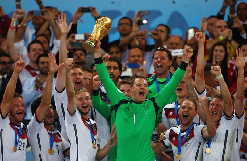 Germany goalkeeper Manuel Neuer with the World Cup in 2014