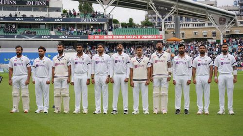 Indian team members are sporting black armbands in memory of Vasudev Paranjape