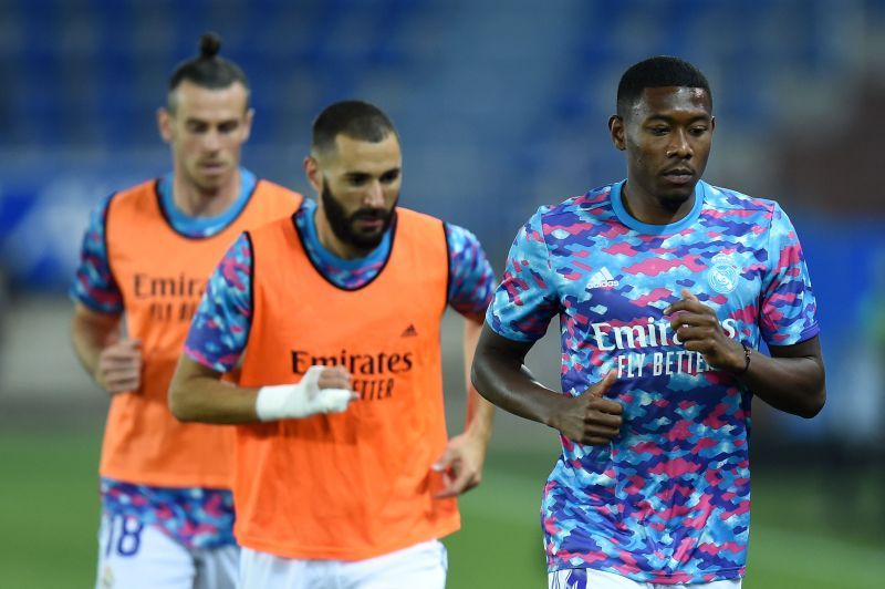 David Alaba (R) training with his Real Madrid teammates