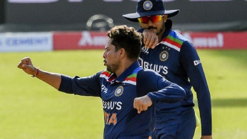 Kuldeep Yadav in action for India