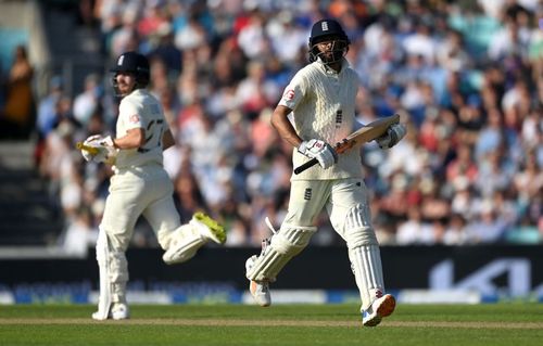 Haseeb Hameed and Rory Burns of England during day four of The Oval Test. Pic: Getty Images