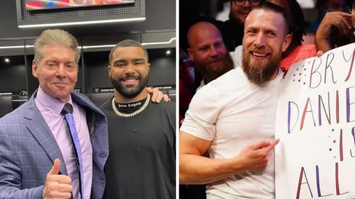 Vince McMahon with WWE's next big star Gable Steveson (left); Bryan Danielson (right)