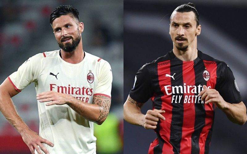 Olivier Giroud and Zlatan Ibrahimovic (right) are among the six scorers for Milan this season.