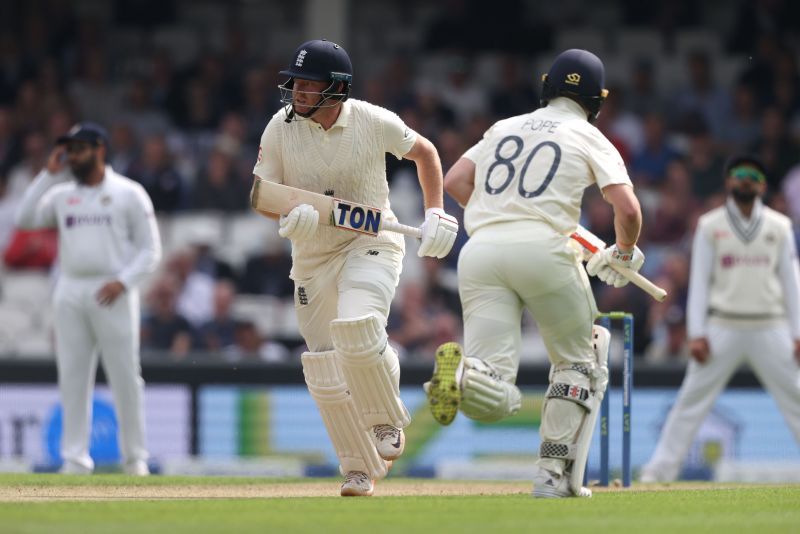 Ollie Pope and Jonny Bairstow bat during Day 2 of The Oval Test. Pic: Getty Images