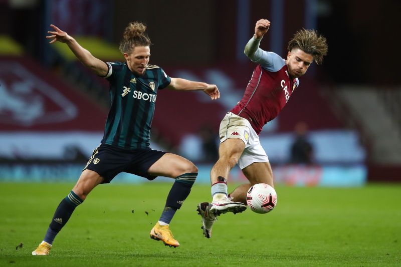 Luke Ayling (Left) against Jack Grealish (Right) in the Premier League