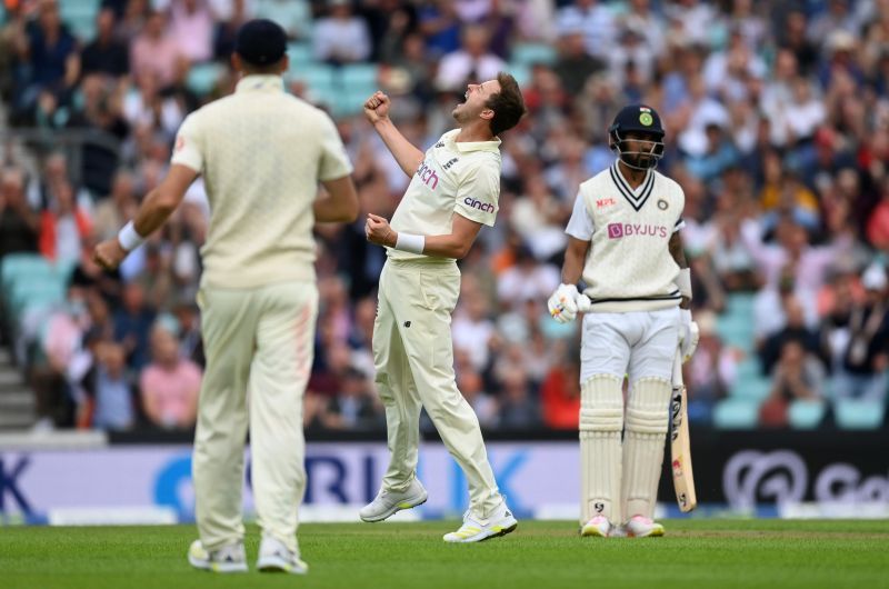 Ollie Robinson celebrates KL Rahul's wicket. (Image Credits: Twitter)