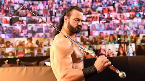 Drew McIntyre with his sword, Angela, in WWE