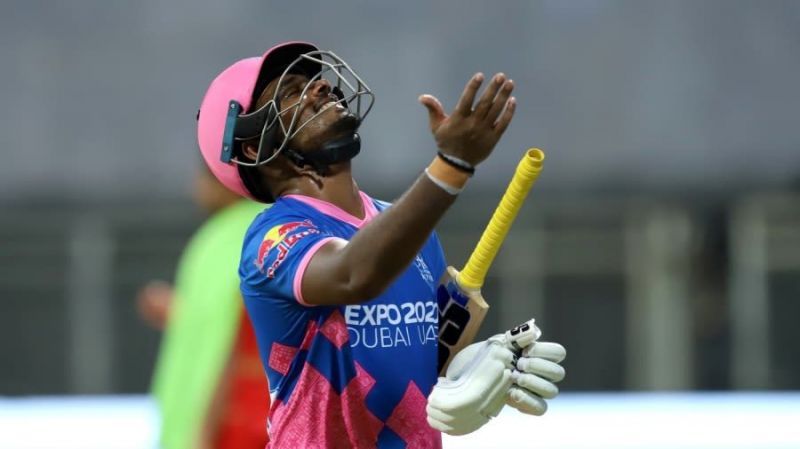 Sanju Samson after getting dismissed on the final ball of the innings against Punjab Kings earlier this year.