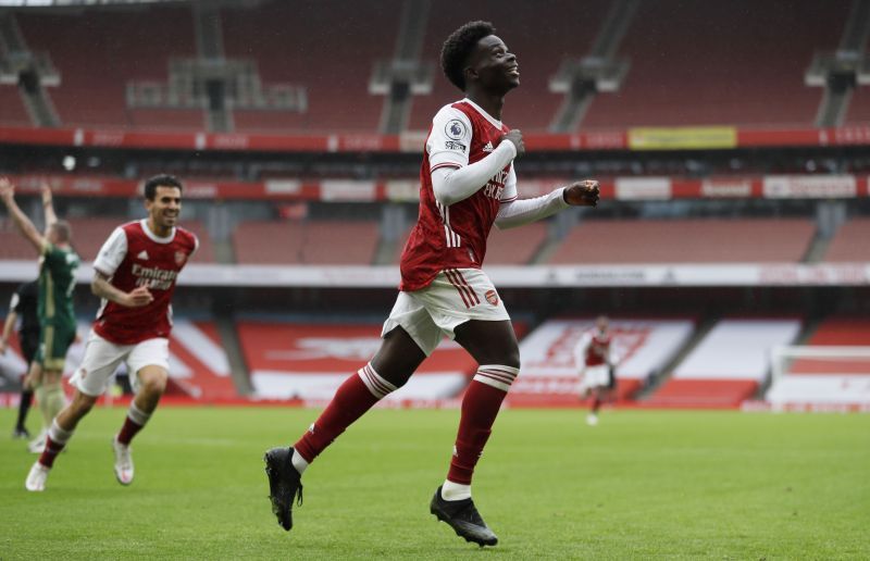 Saka celebrates after scoring against Sheffield Utd