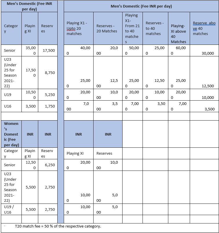 Pay structure of the domestic players. (Source: BCCI)