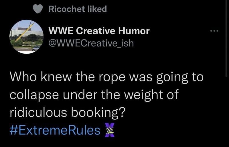 Ricochet likes a tweet slamming WWE for the way it booked Roman Reigns vs &quot;The Demon&quot;