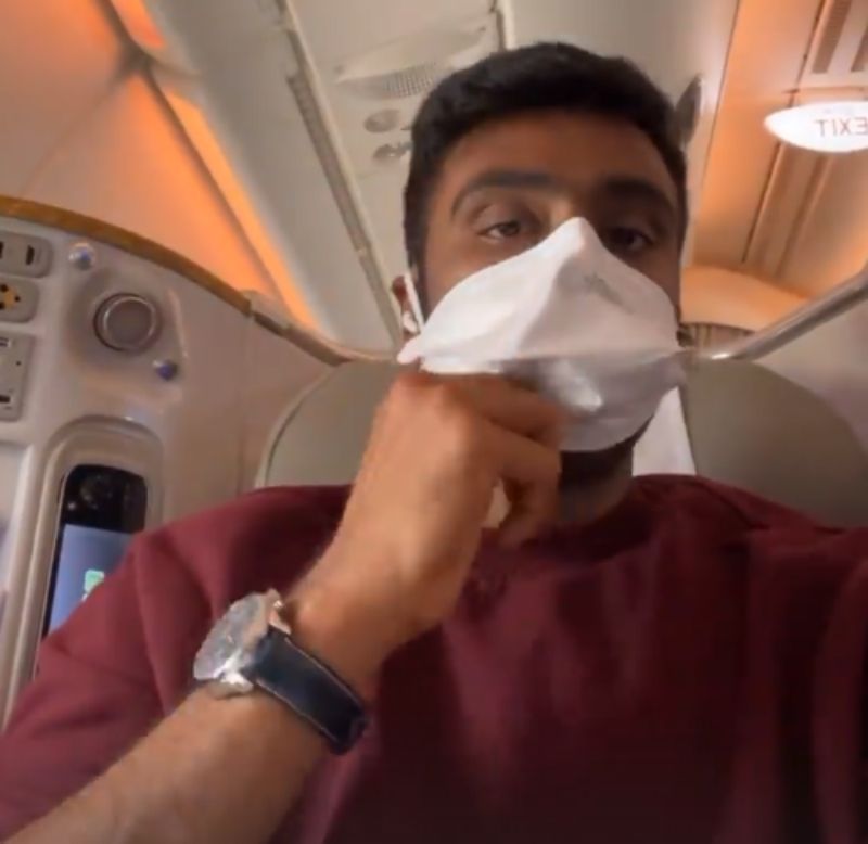 Ravichandran Ashwin on the flight to Dubai