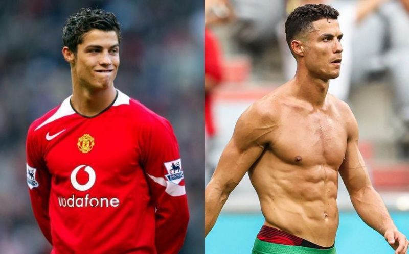 Cristiano Ronaldo during his younger days at Manchester United and now