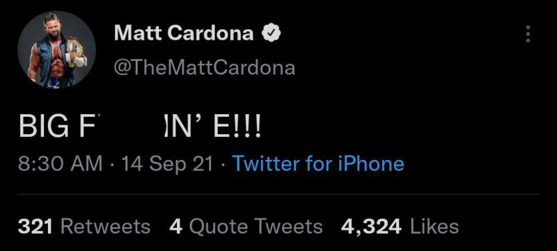 Matt Cardona congratulates Big E with a profane tweet.