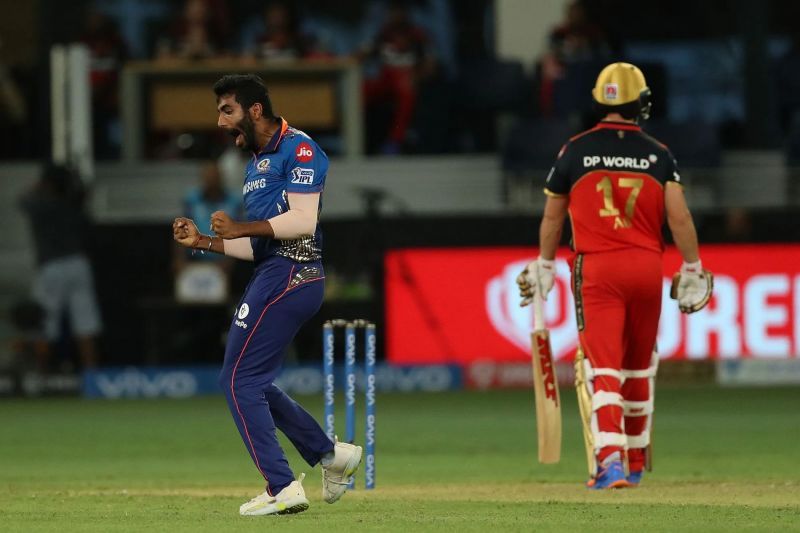 MI pacer Jasprit Bumrah celebrates a wicket. Pic: IPLT20.COM