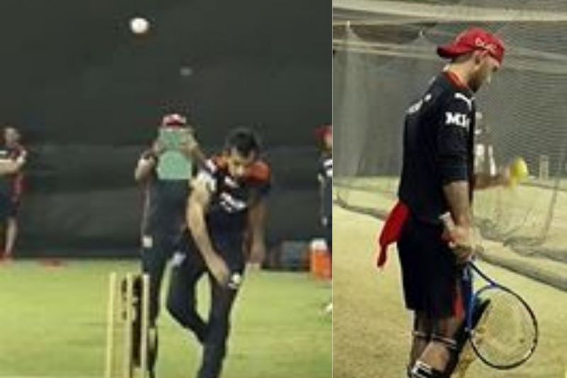 Yuzvendra Chahal (Left) and Glenn Maxwell (Right) took part in their first training session after quarantine (PC: RCB Instagram)